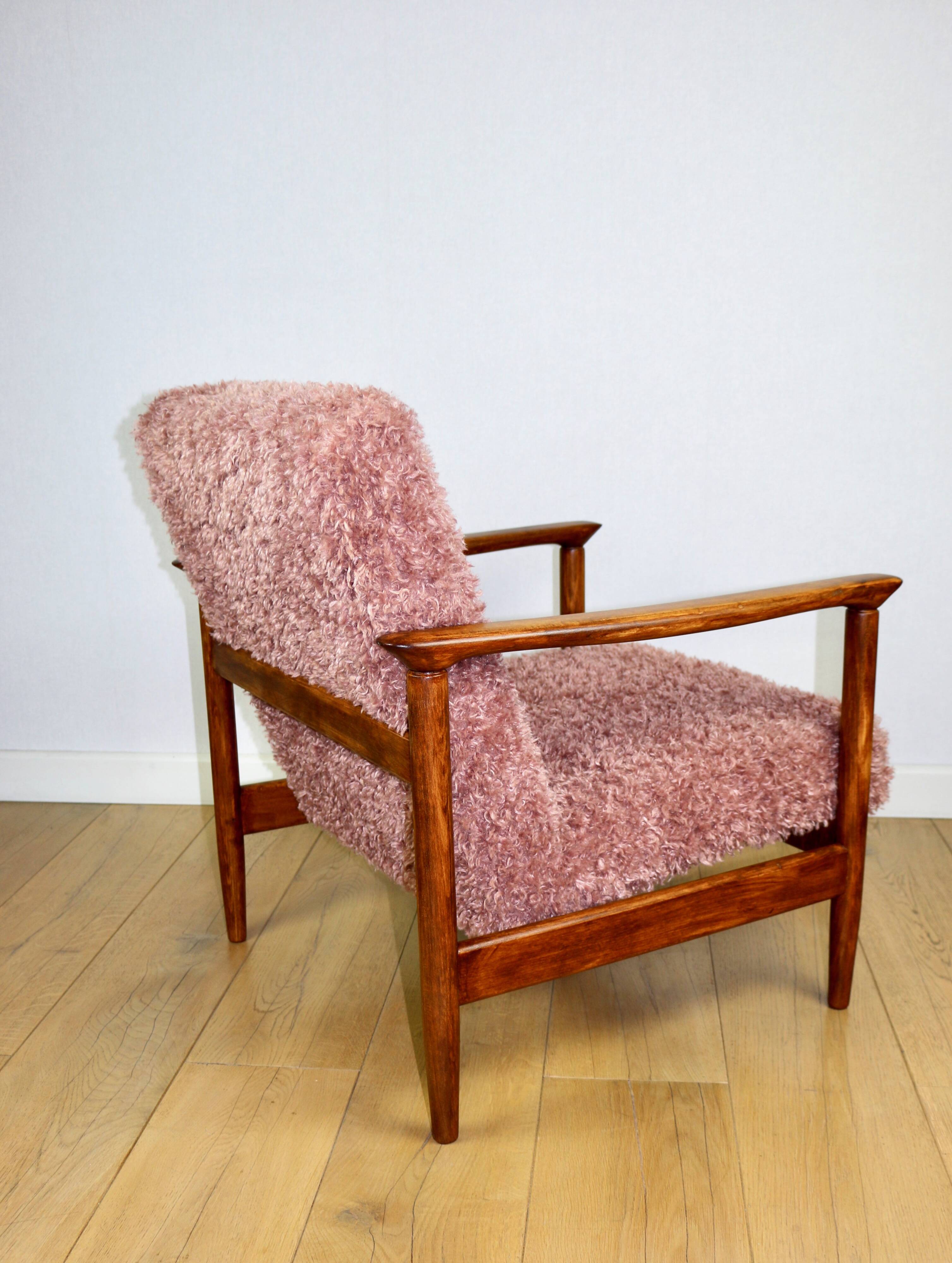 GFM-142 armchair designed by Edmund Homa from the 70s, pink long hair - 2 pieces available
