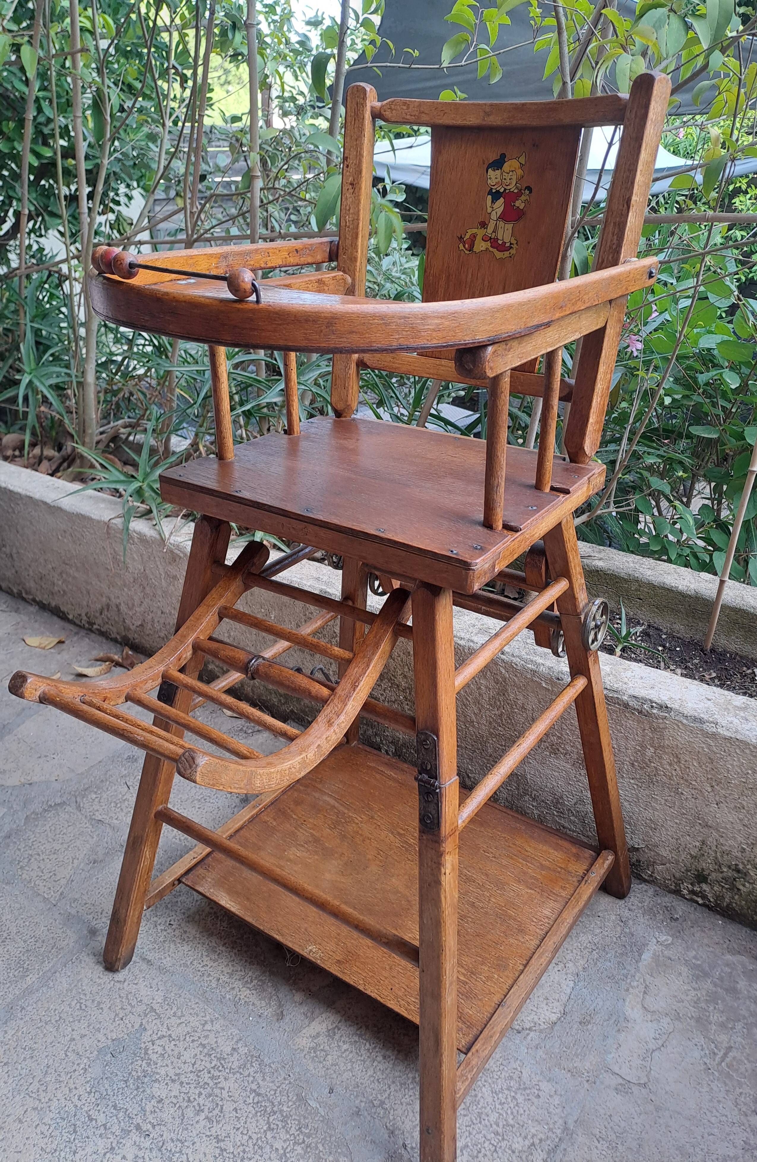 Vintage wooden baby high chair