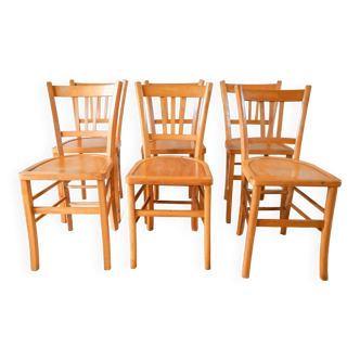 Set of 6 bistro chairs in blond wood luterma 1950