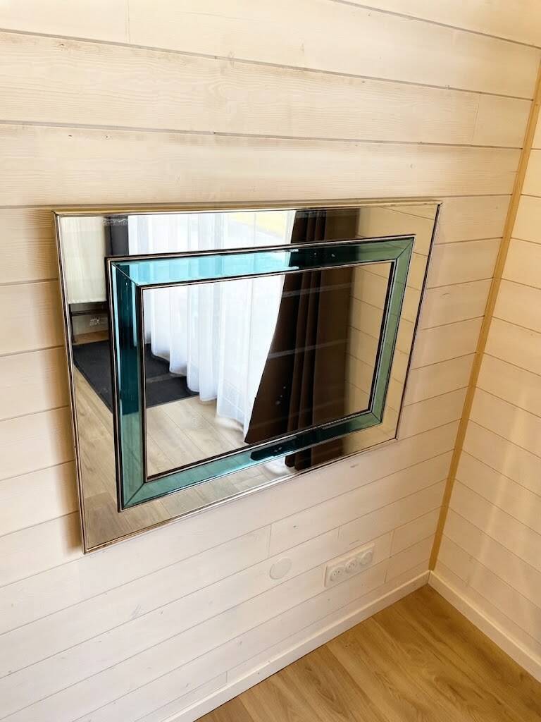 Vintage wall mirror Schöninger in silver and turquoise - Regency