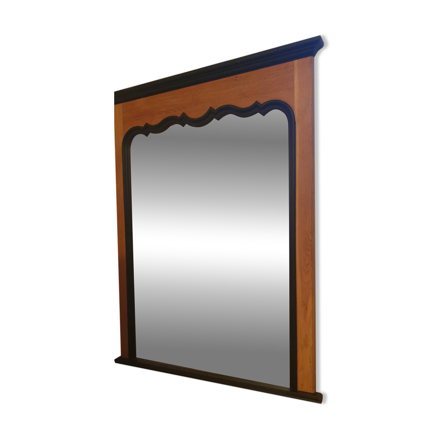 Large Trumeau Mirror XXL in Solid Oak and Black Cornice – 157x128