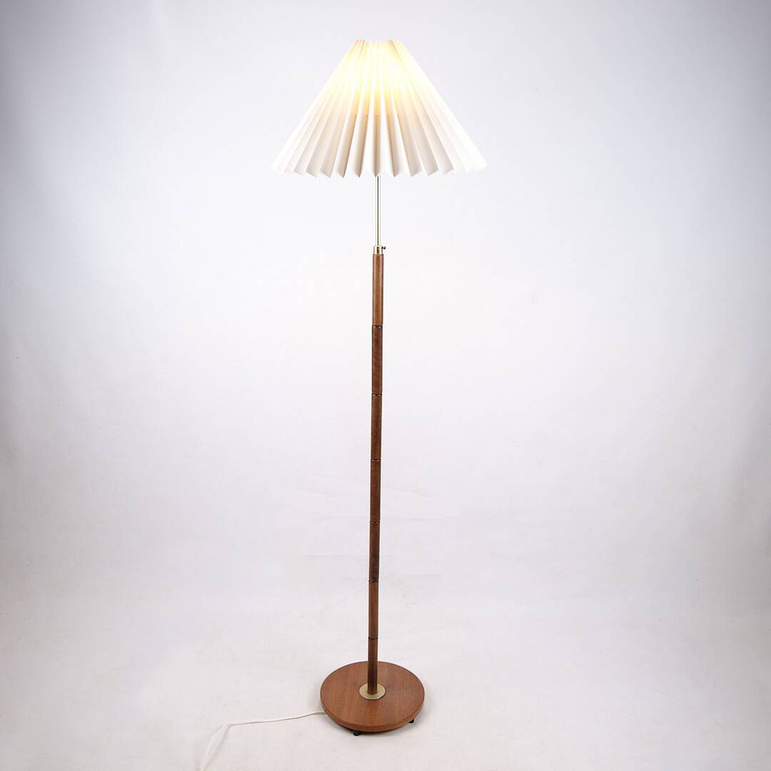 Lampadaire - Teck - Abat-jour plissé - Design danois - Années 1960