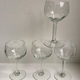 Set of 4 crystal wine glasses engraved 50-60s