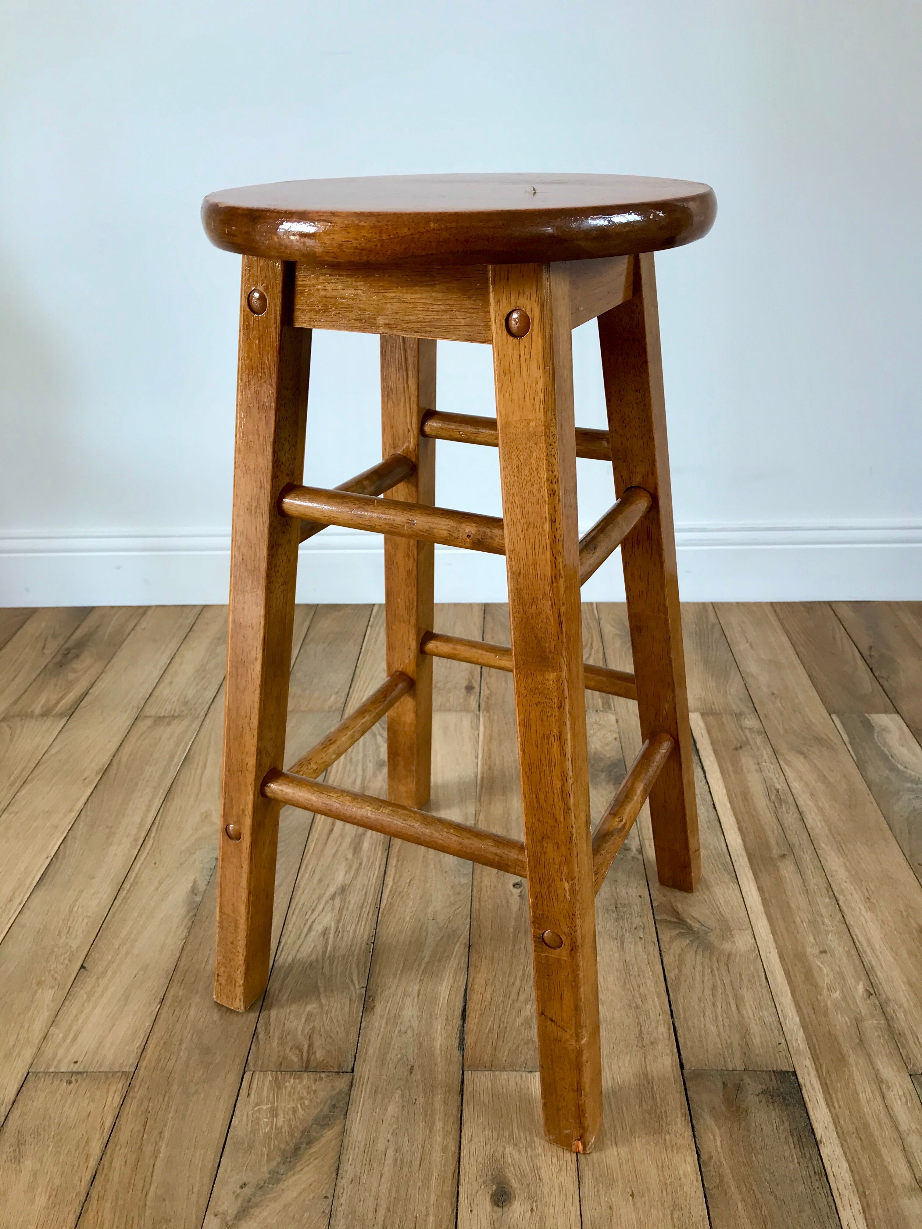 Pair of high stools / bar varnished wood 60-70s