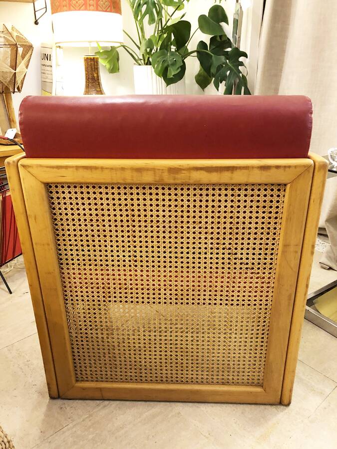 Vintage wooden and cane armchair – 1980s
