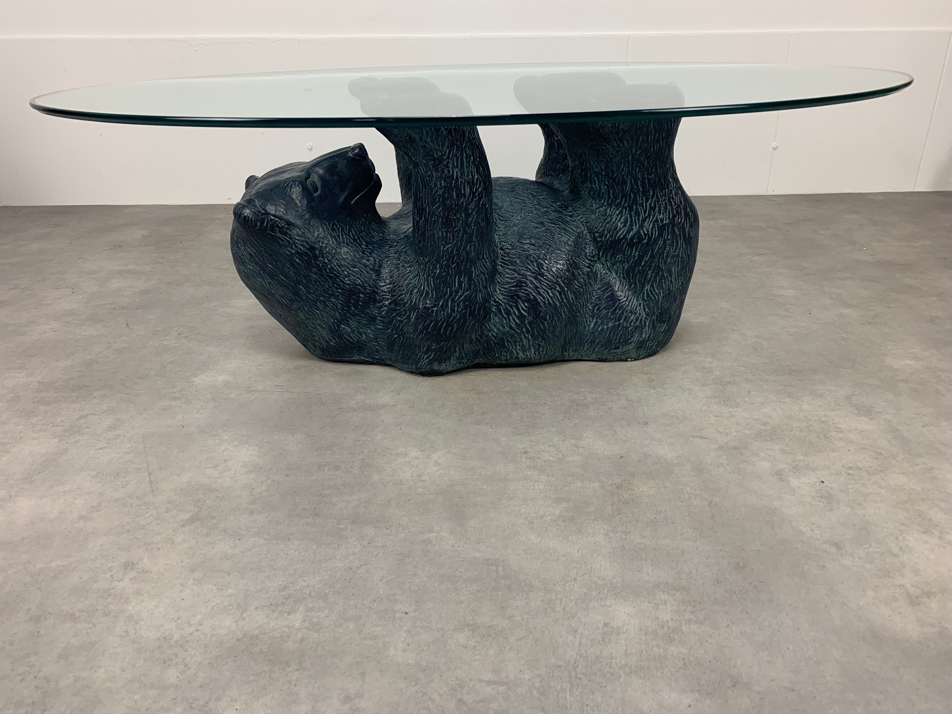 Bear coffee table, vintage glass top