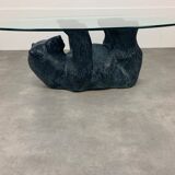 Bear coffee table, vintage glass top