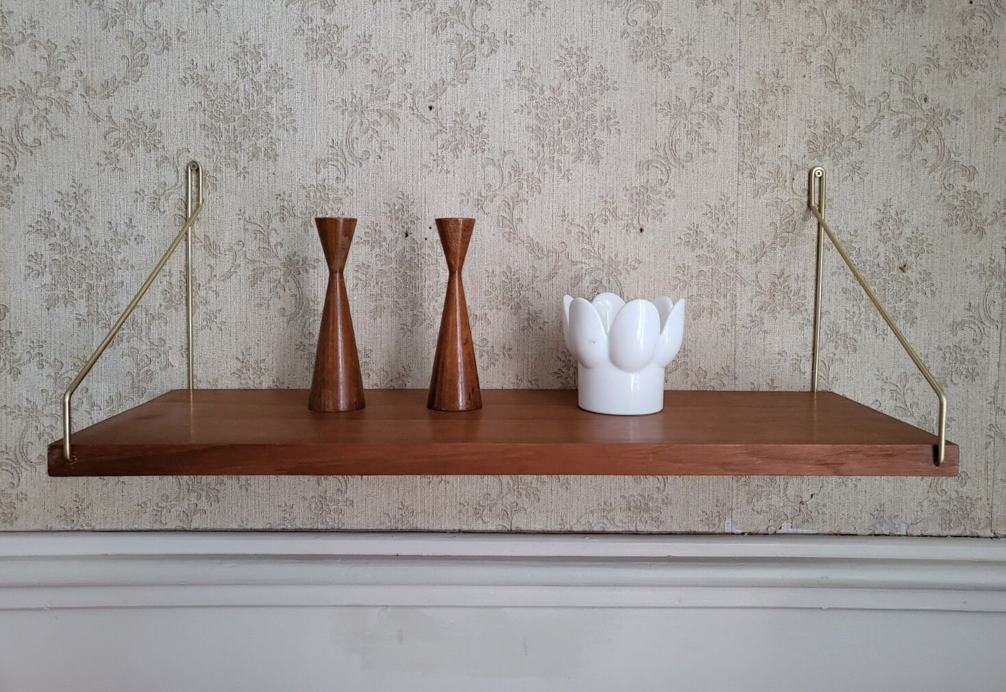 Teak and brass shelf, vintage scandinavian 1960s