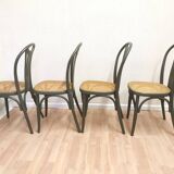 Set of 4 Vintage Gray Thonet Style Dining Chairs with Cane Seat
