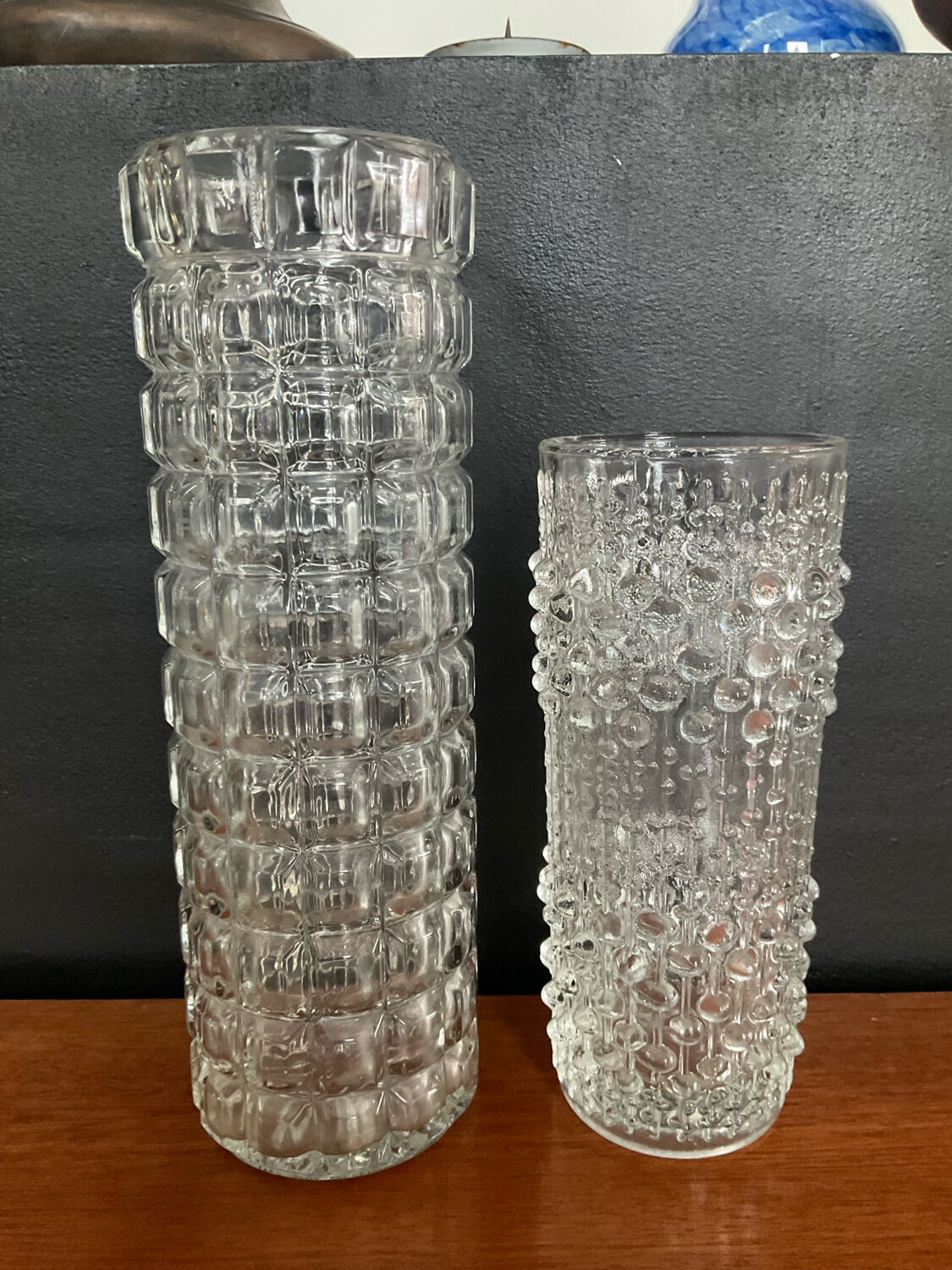 A pair of vintage rolled glass vases.