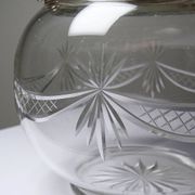 Pot/bowl with a bubble design, antique engraved crystal from Bohemia and silver-plated metal, 1920-1940.