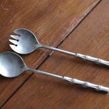 Silver salad servers, bamboo shape, vintage 1960