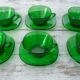 6 cups and under cups Vereco green square glass vintage camping