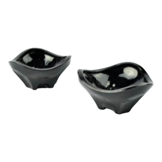 70s organic modern pair of hyalite bowls Huta Ząbkowice J.S. Drost, Poland