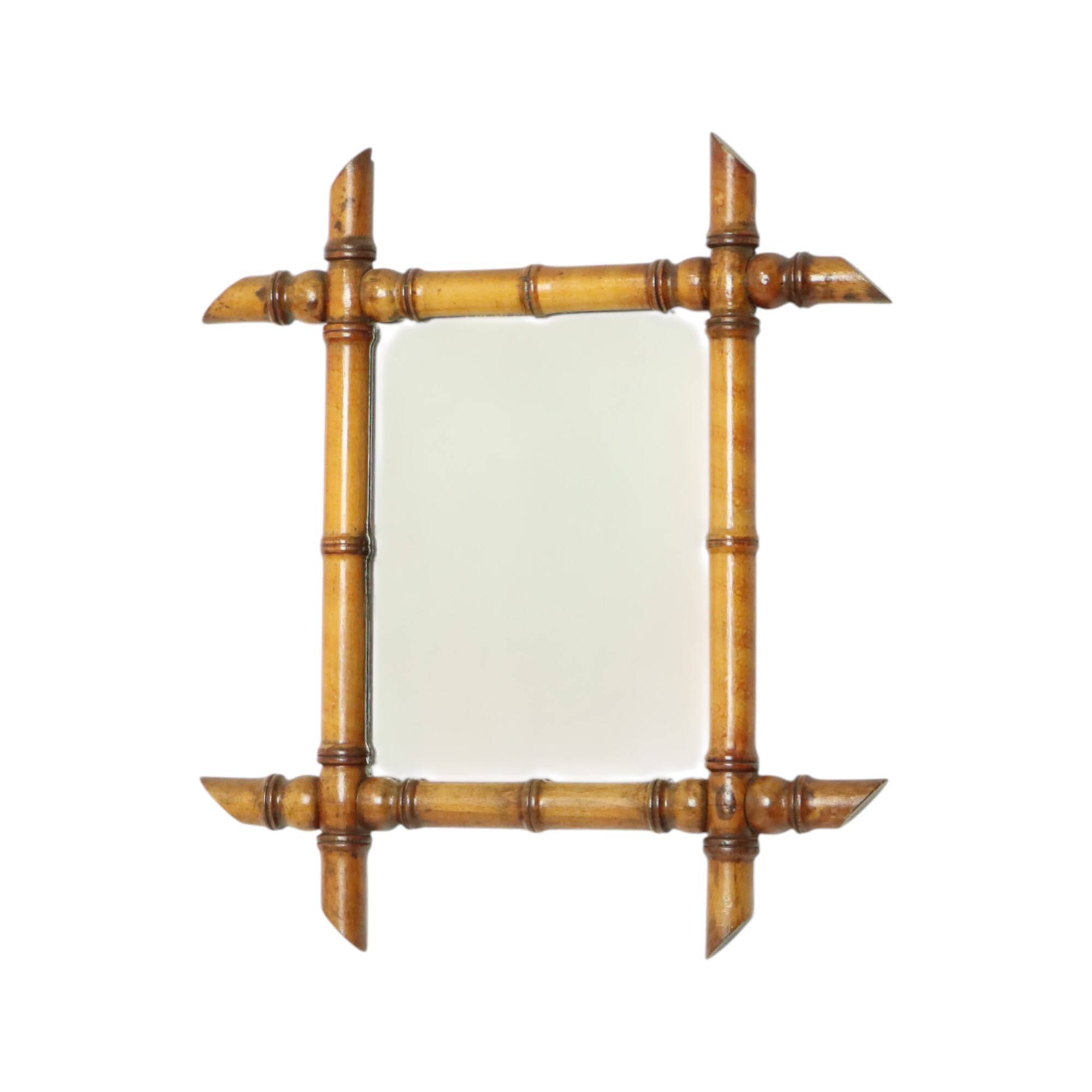 Antique Wooden Faux Bamboo Mirror France 45x39cm
