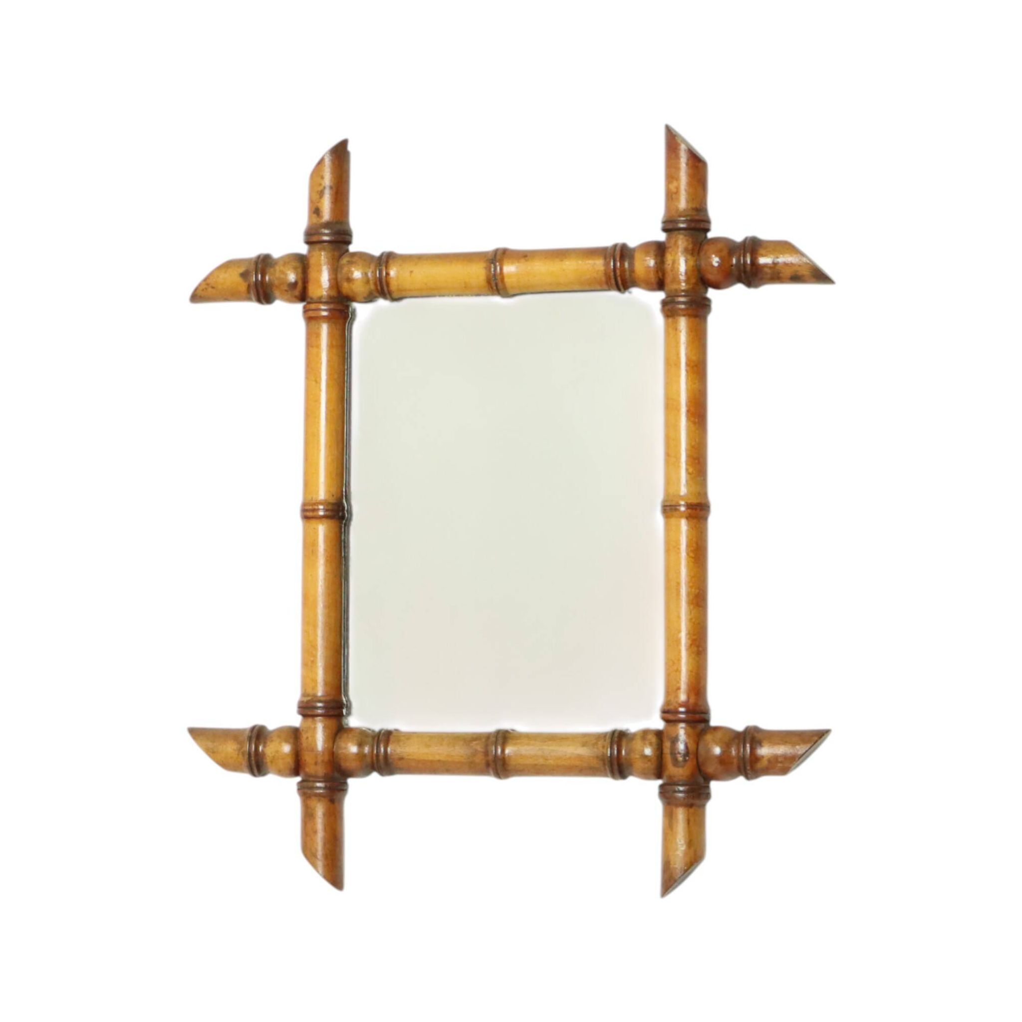Antique Wooden Faux Bamboo Mirror France 45x39cm