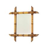 Antique Wooden Faux Bamboo Mirror France 45x39cm