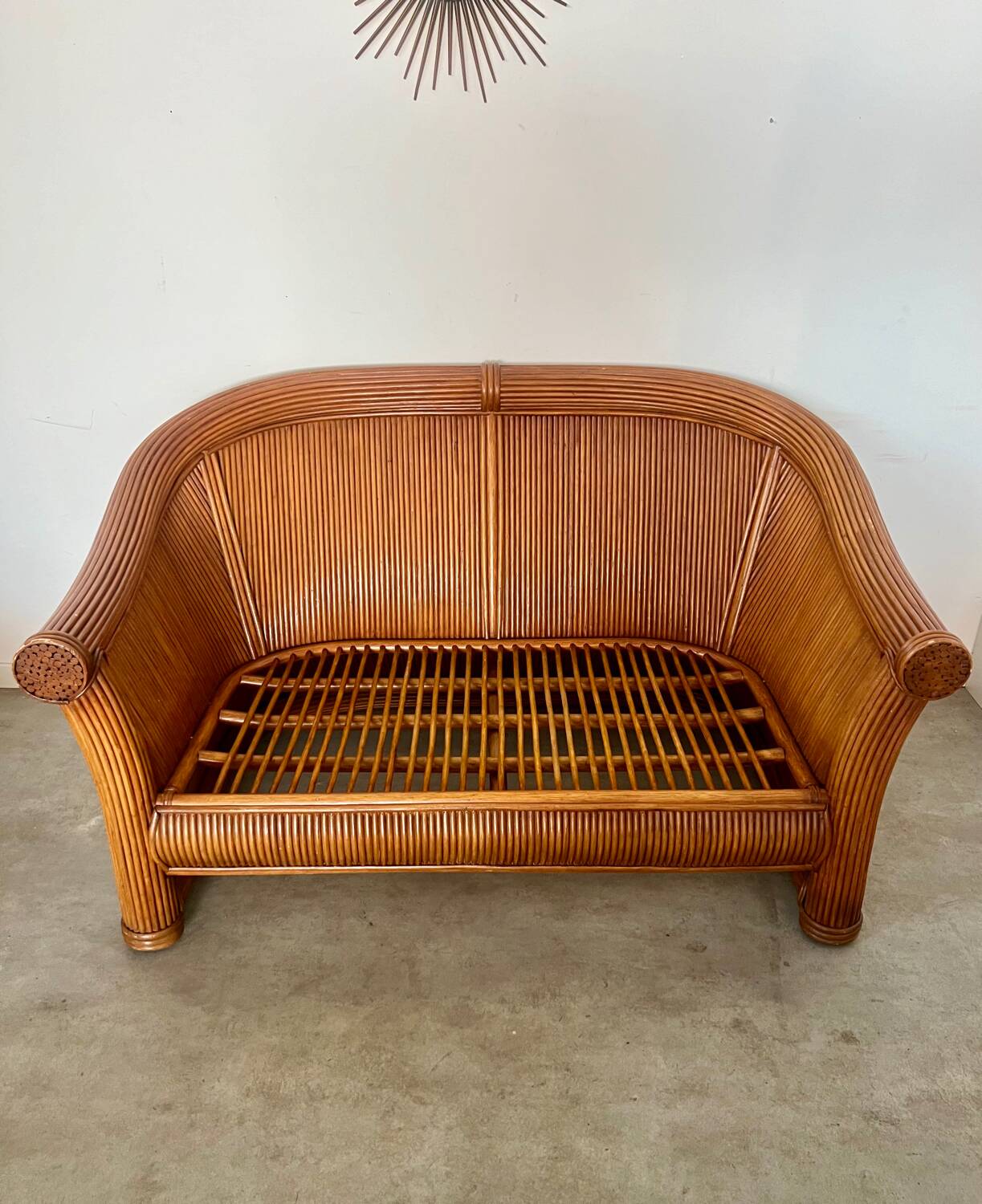 Old 2-seater rattan sofa Italian design from the 70s vintage