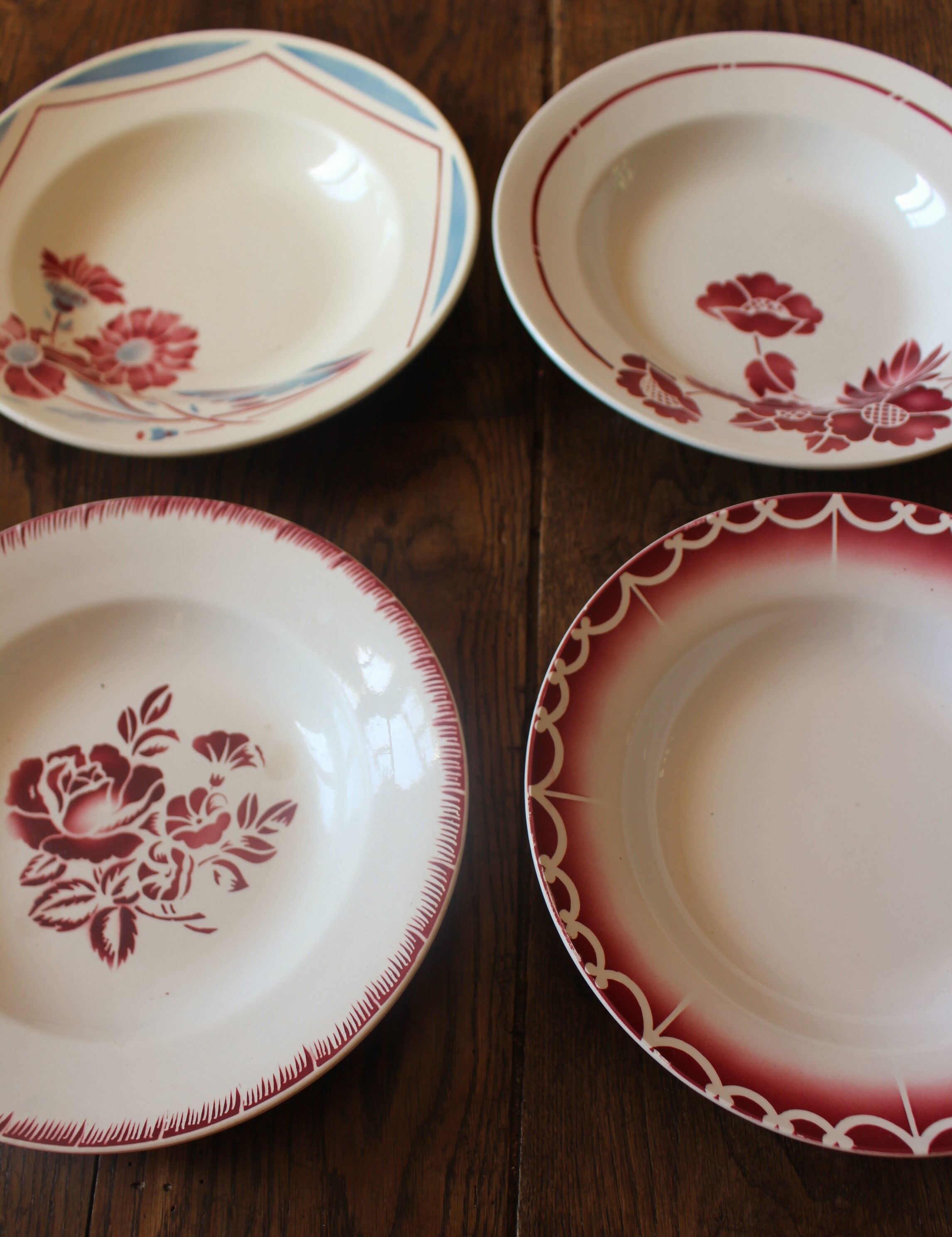 Lot 4 hollow plates mismatched art deco Badonviller Digoin