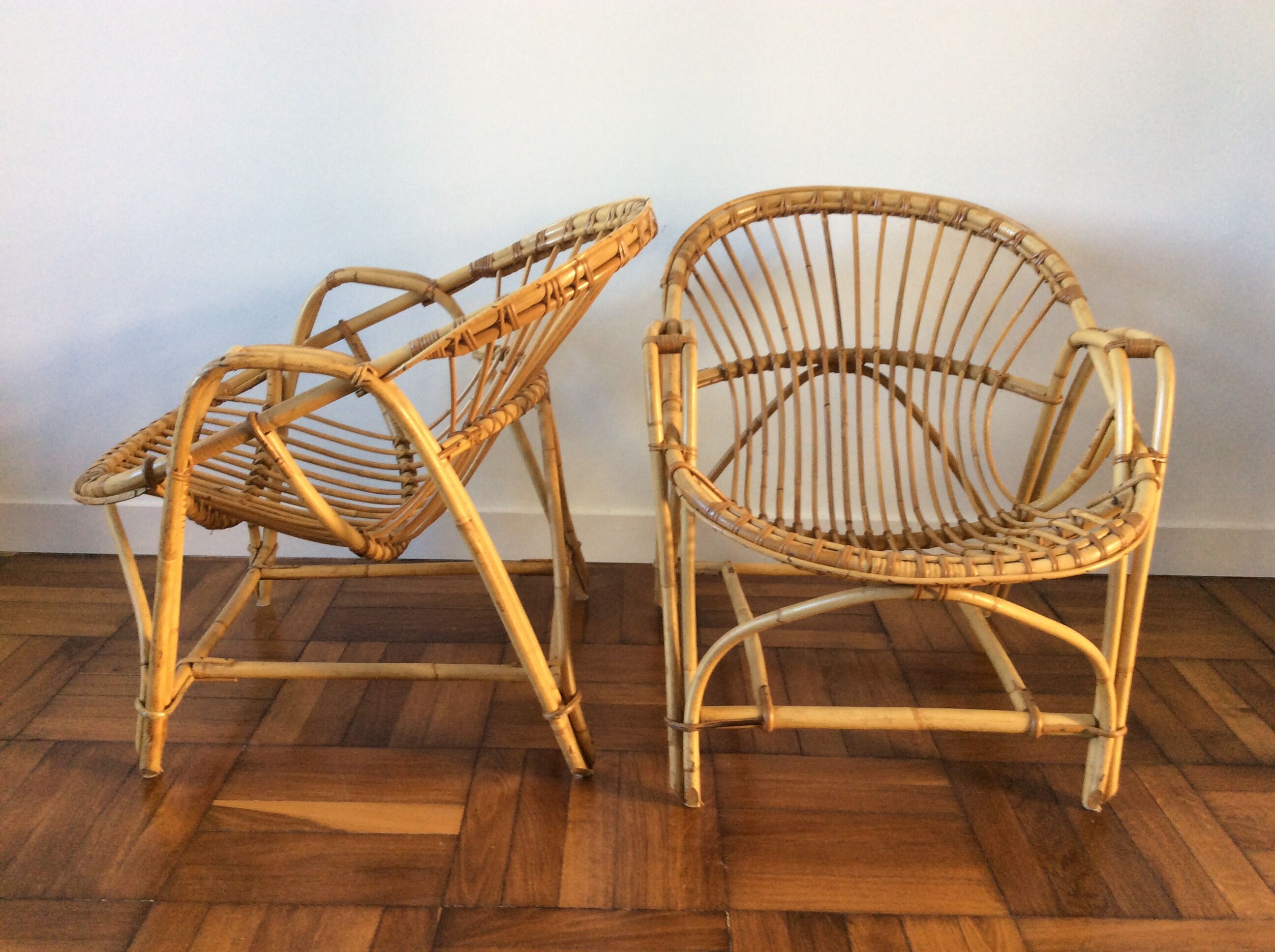 Bench and 2 rattan chairs