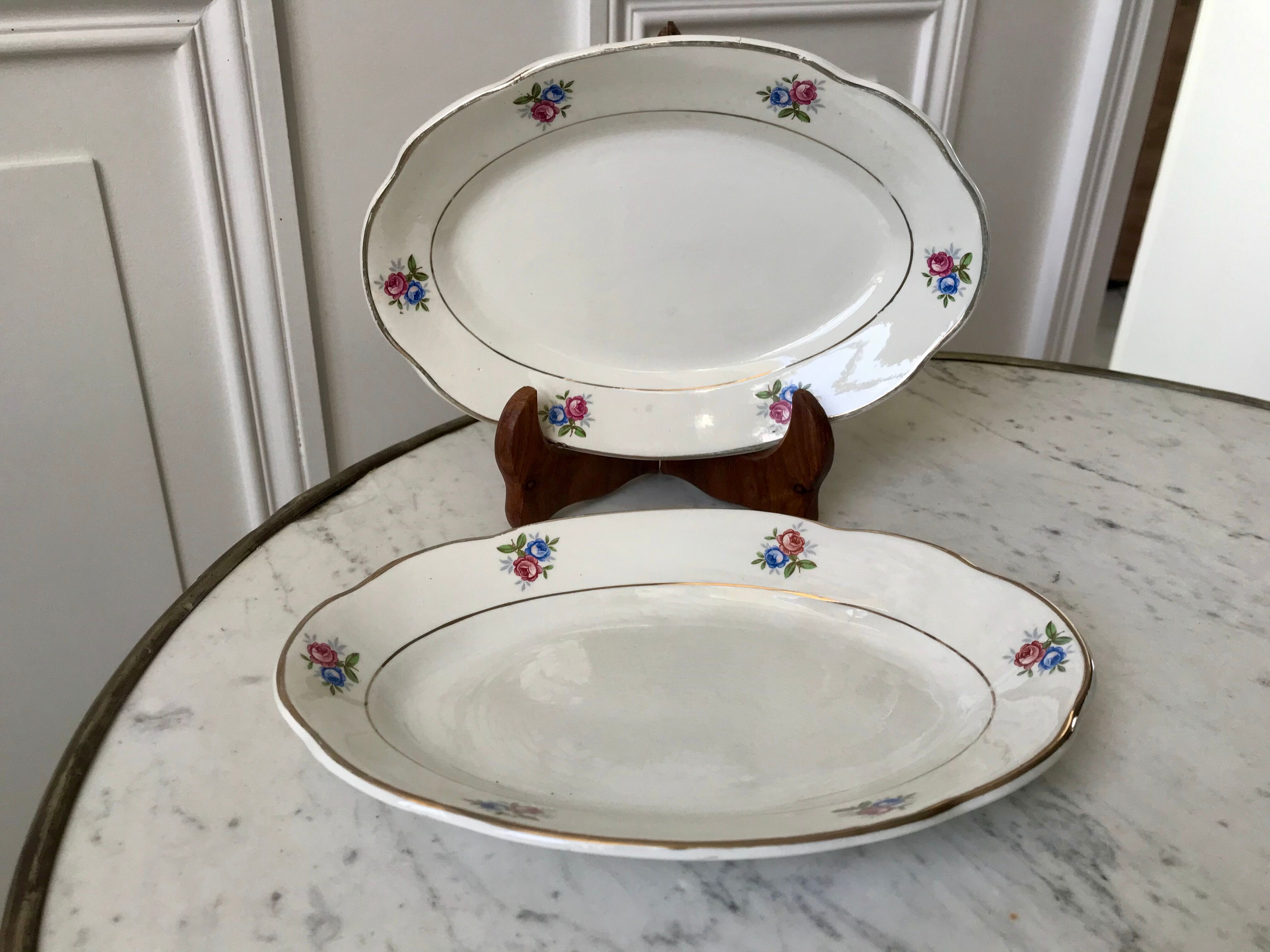 Duo of raviers digoin sarreguemines small flowers 50s