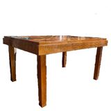 Table art deco restaurée en sycomore et palissandre 1.04mx1.43m +rallonges l2.45m, 14 couverts