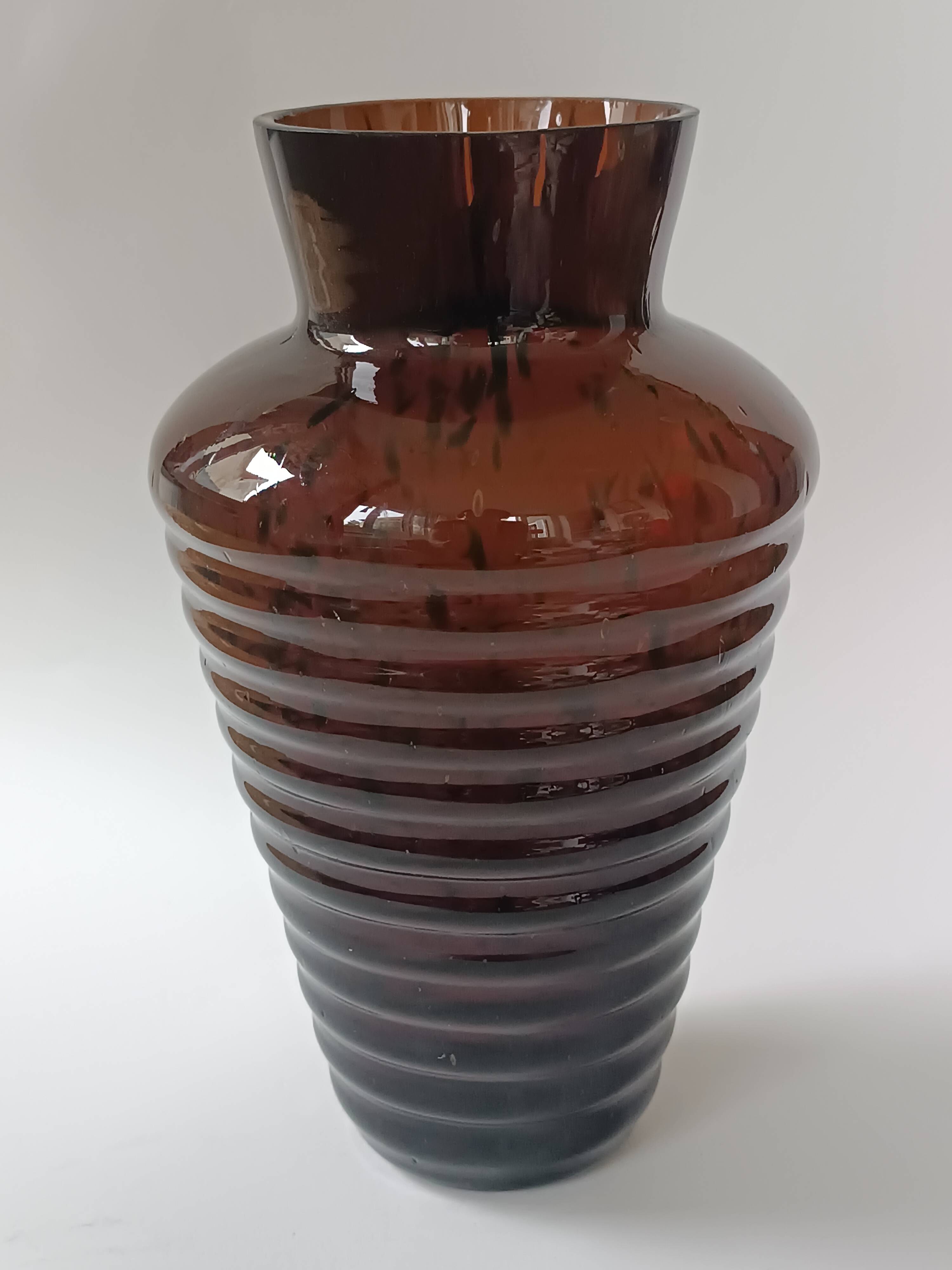 Vintage speckled amber blown glass conical vase
