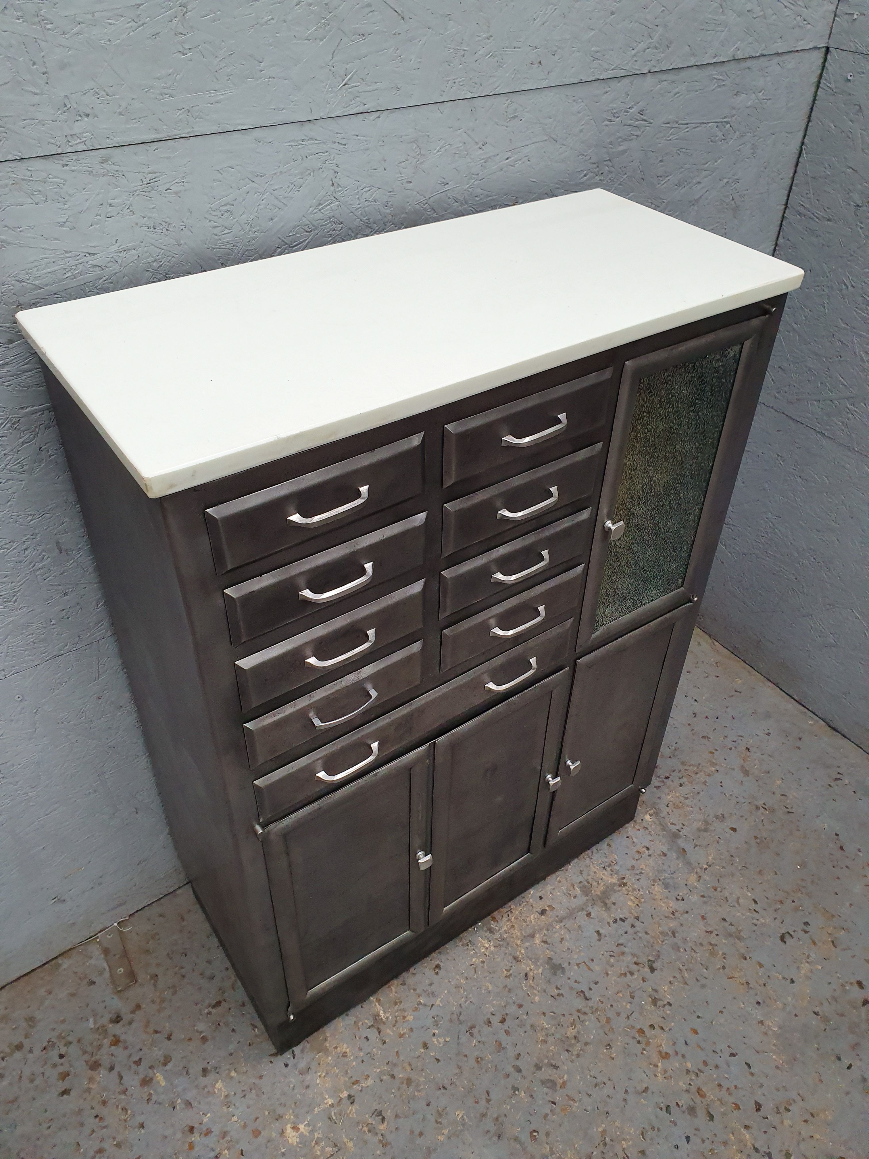 Dentist furniture 9 drawers and 3 doors patina graphoite on white marble