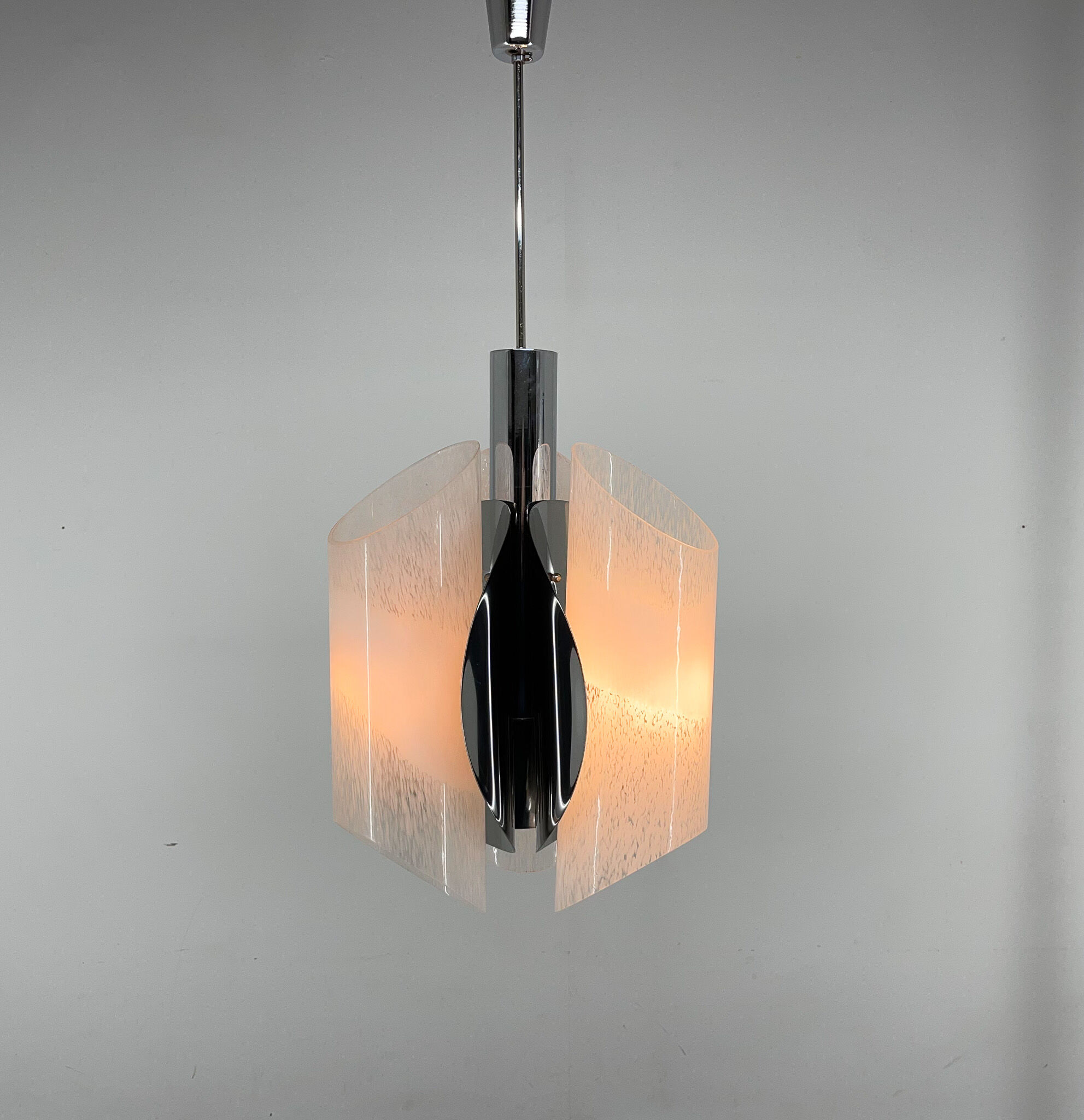 Mid-century Chrome & Murano Glass Chandelier, Italy