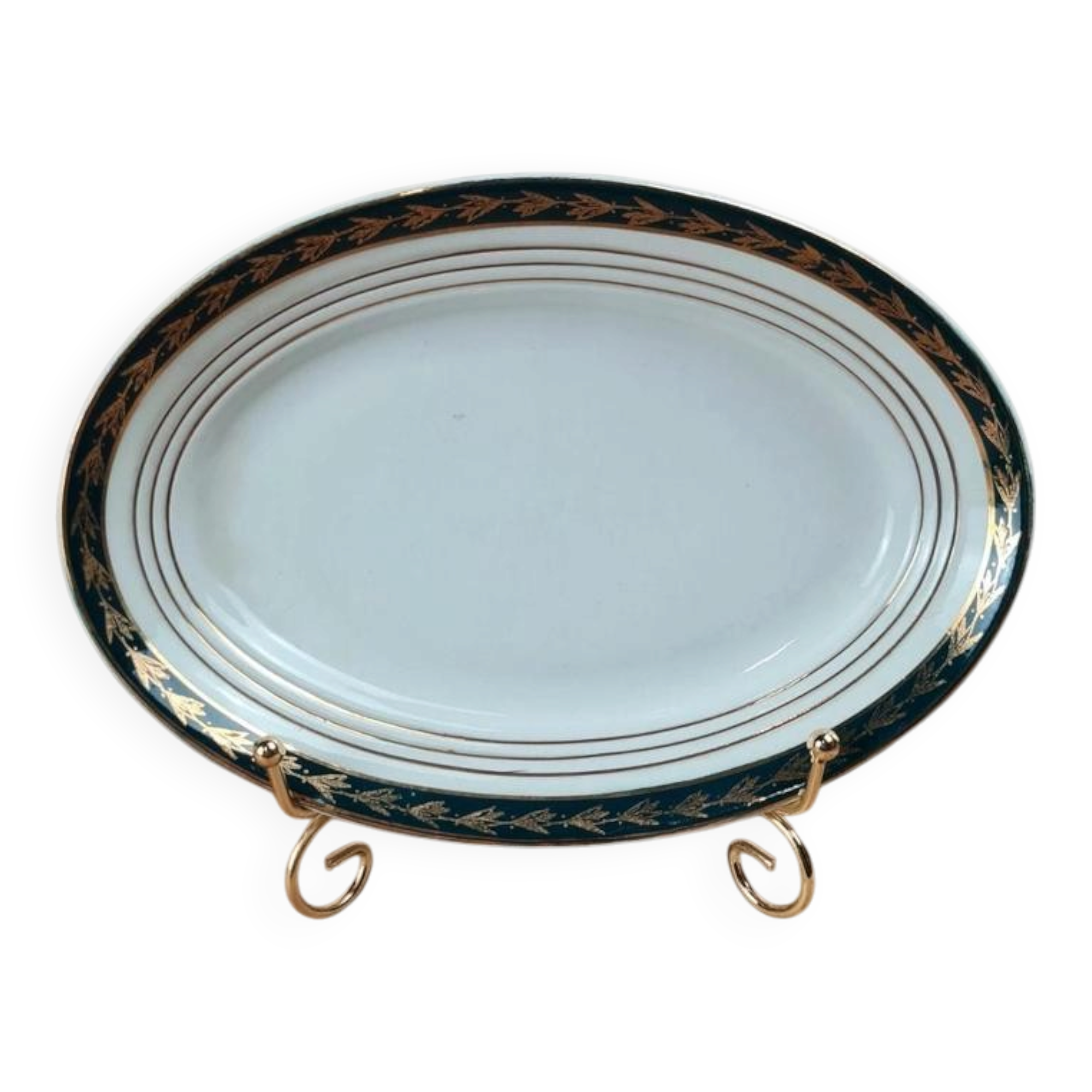 Oval dish Céranord Saint-Amand green & gold
