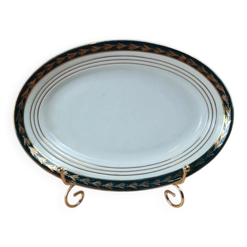 Oval dish Céranord Saint-Amand green & gold