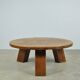 BRUTALIST / massive oak round coffee table / 1970s