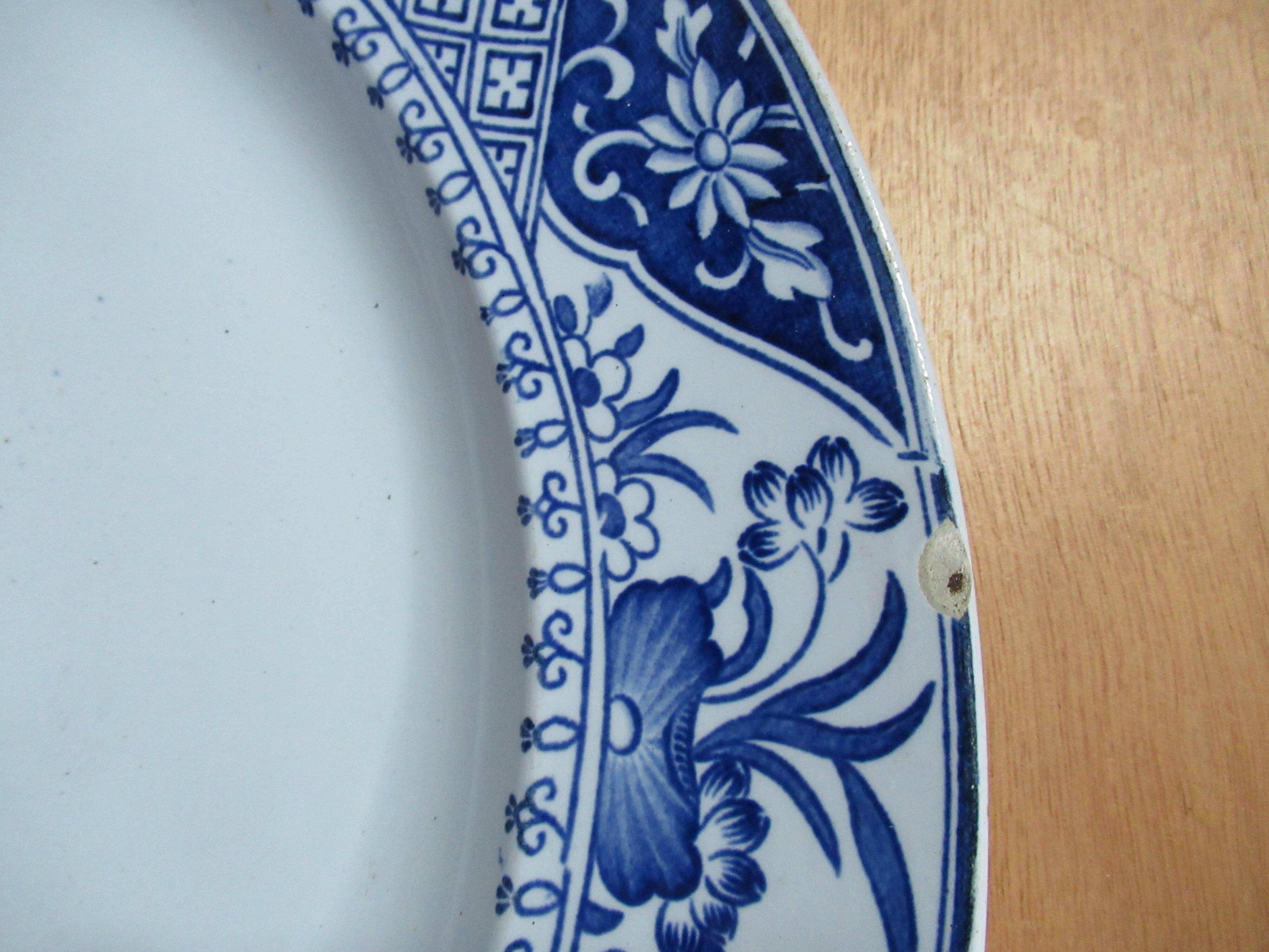 Large creil et montereau faience dish yedo 40 cm n°6 barluet & cie end of 19th century