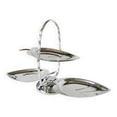 Large stainless steel folding platter/display with three leaf-shaped trays, 1970.