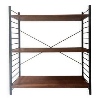 Bibliotheque filaire métal et bois, design 1960