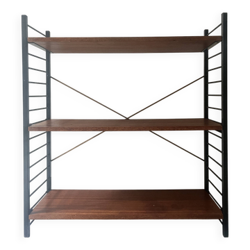 Bibliotheque filaire métal et bois, design 1960