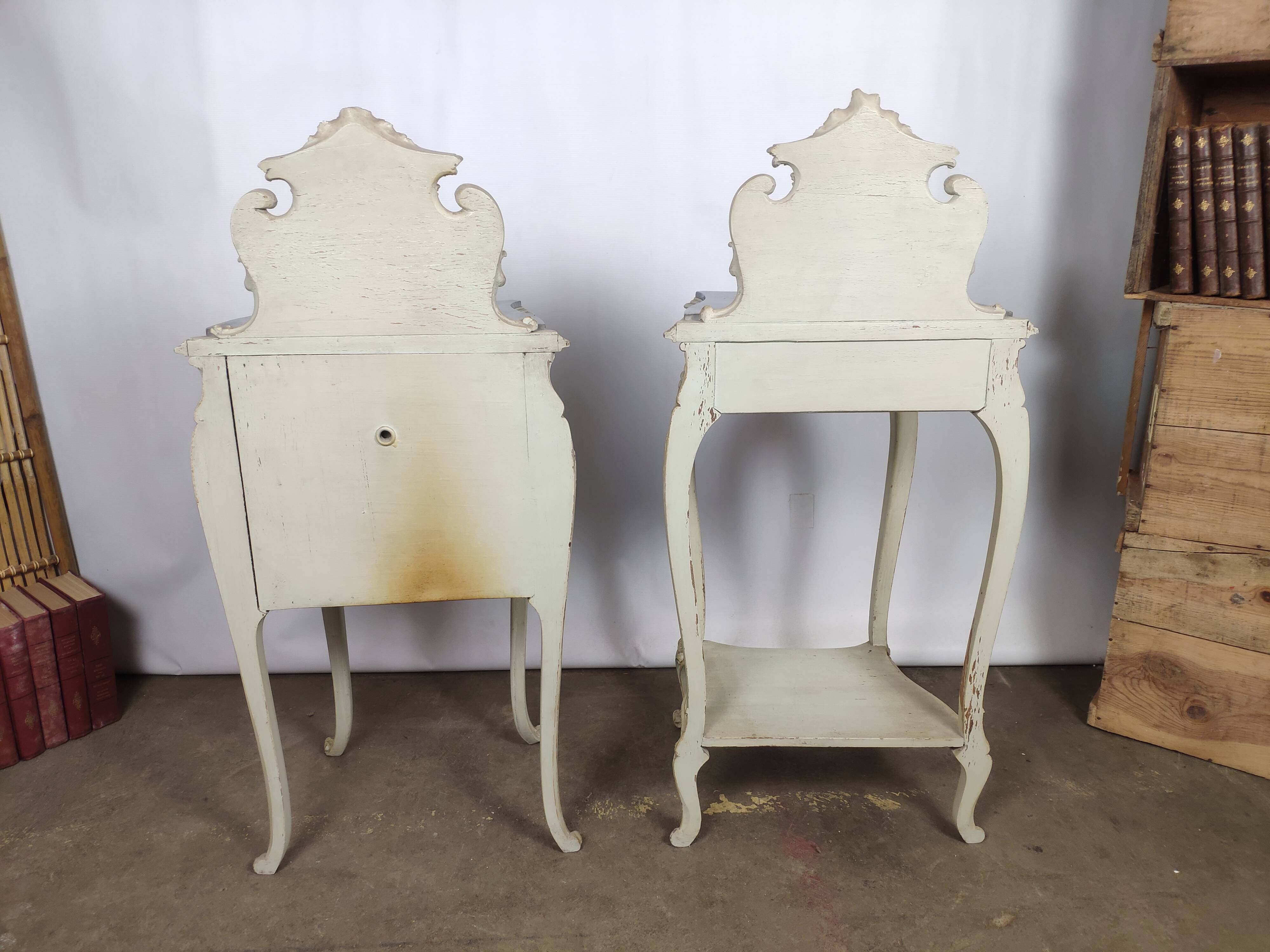 Louis XV white rock bedside pair