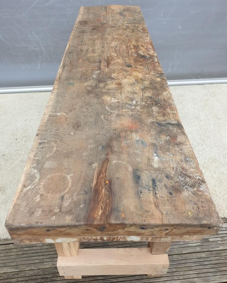 Restored solid wood workbench