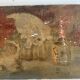 Small old signed painting, scene of cats, oil on panel, 1900