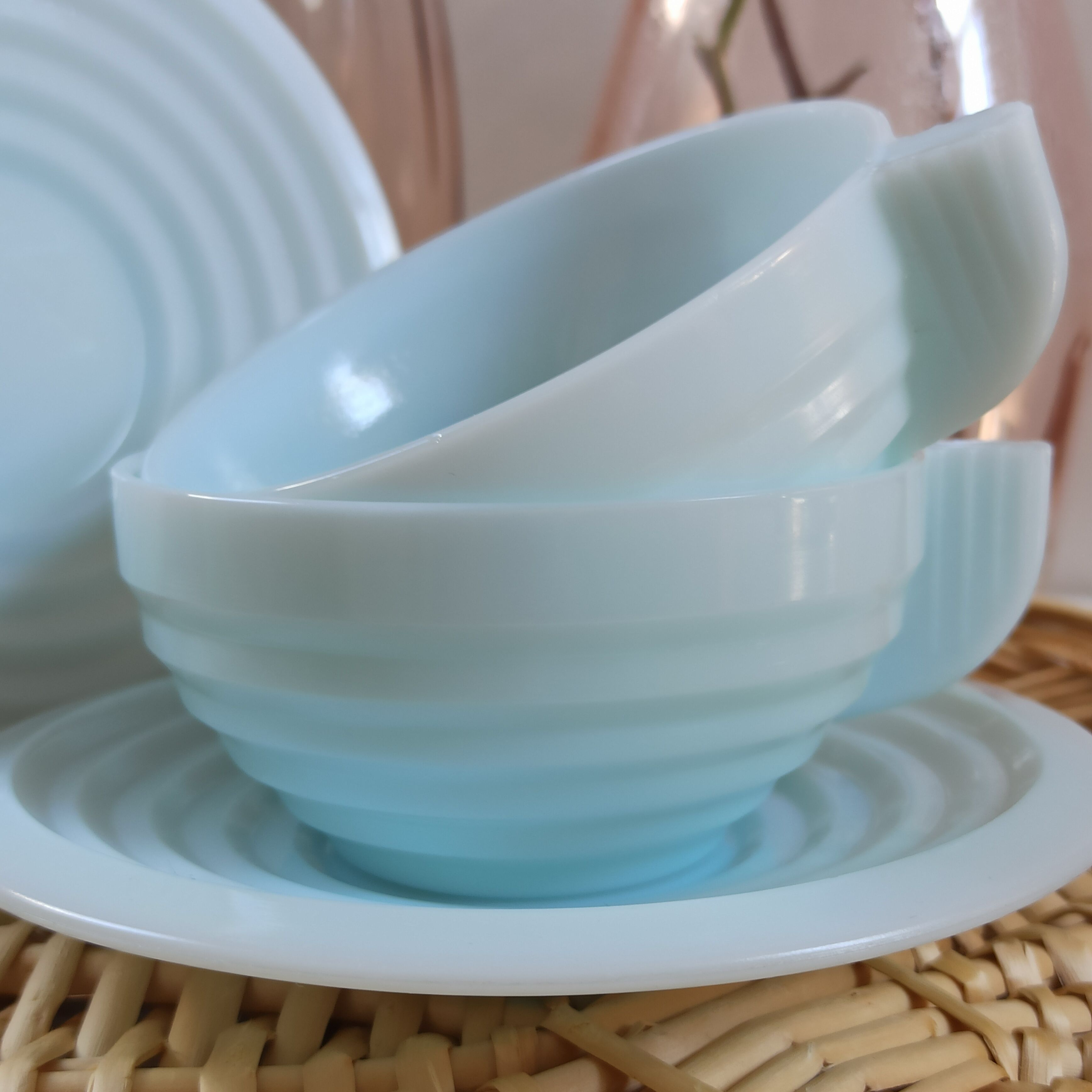 Art Deco blue opaline cups