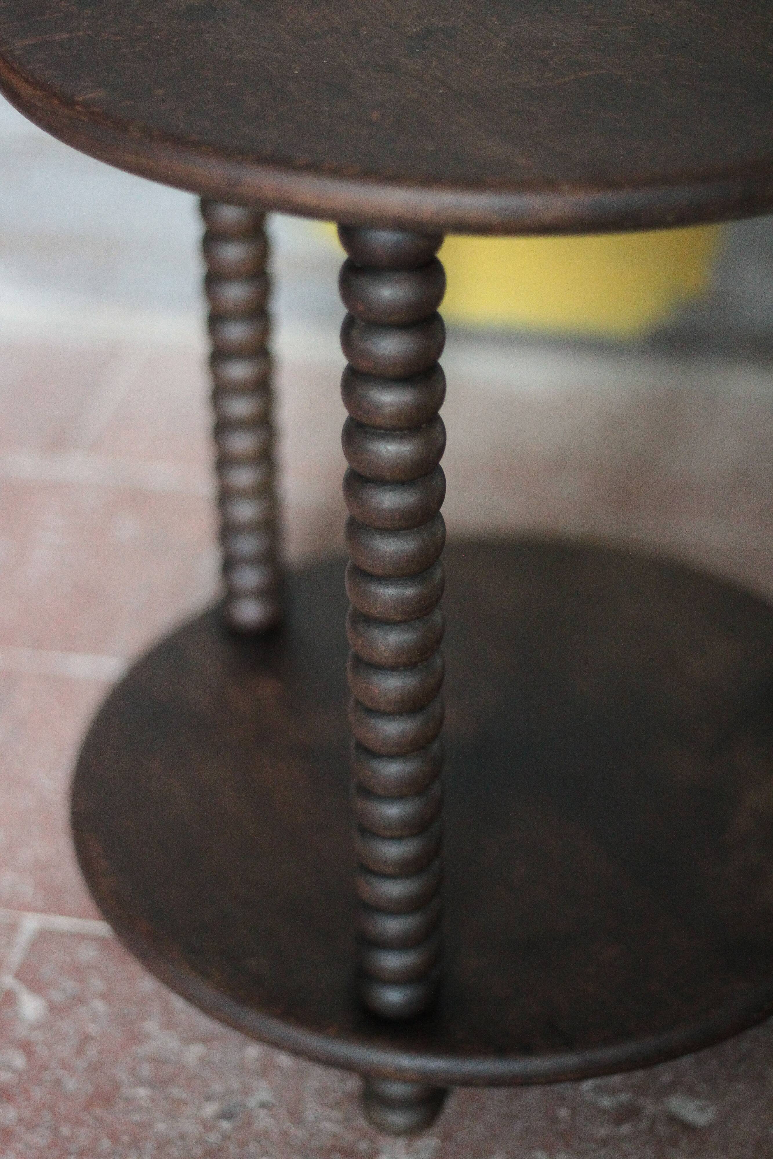 Turned wood coffee table, wooden side table, bedside table.