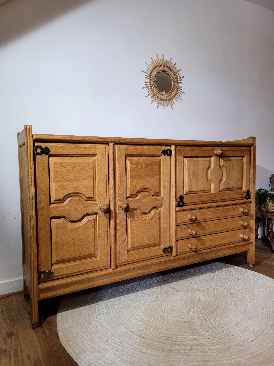 Vintage design oak buffet by Guillerme and Chambron