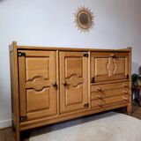 Vintage design oak buffet by Guillerme and Chambron