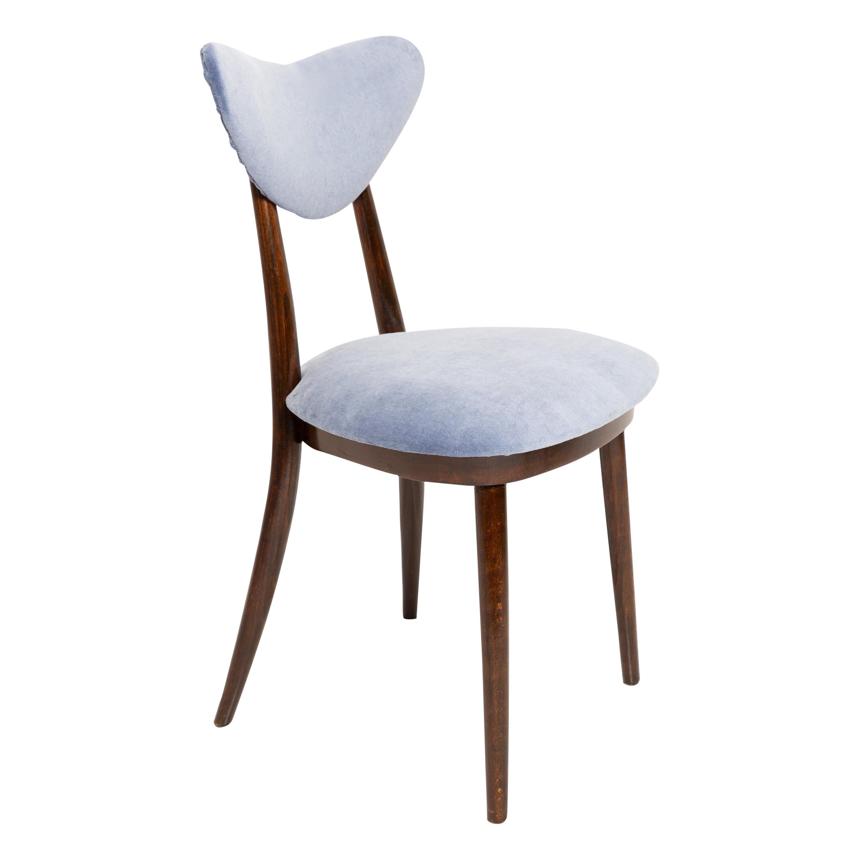 Chaise cœur en velours de coton bleu violet mid-century