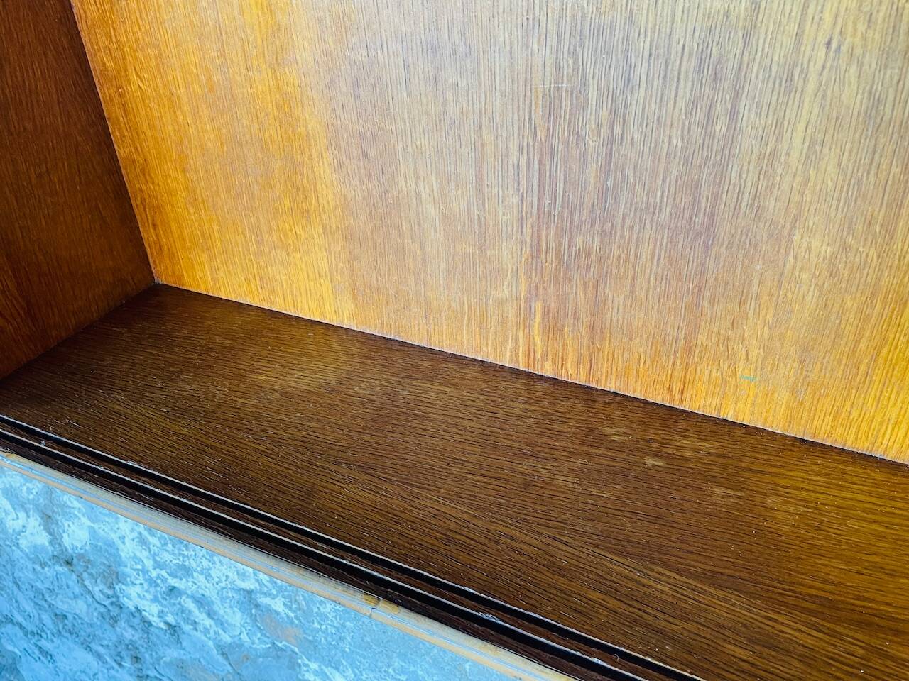 Vintage rattan and bamboo wall shelf with glass door cabinet, 1960s