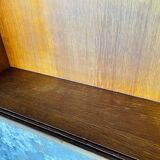 Vintage rattan and bamboo wall shelf with glass door cabinet, 1960s