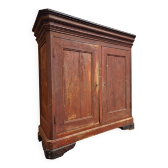 Antique cabinet sideboard, 19th century wall cupboard, brick red