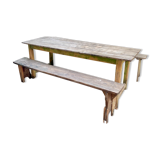 Wooden dining table and its 2 benches