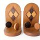 Pair of vintage wooden bookends, checkerboard pattern, 1950s