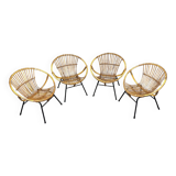 Set of 4 vintage 1950s/60s wicker rattan adult basket armchairs